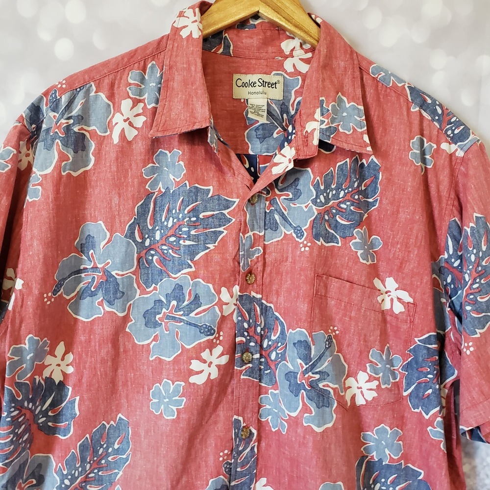 Cooke Street Hawaiian Reverse Print Mens Shirt Size  2XL Red White Blue